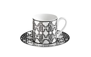 Чаша за кафе с чинийка Monogram Black Roberto Cavalli Home Luxury Tableware - Stolbg.com