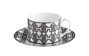 Чаша за чай с чинийка Monogram Black Roberto Cavalli Home Luxury Tableware - Stolbg.com