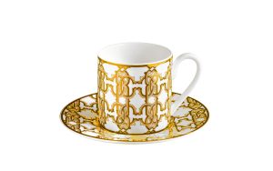 Чаша за кафе с чинийка Monogram Gold Roberto Cavalli Home Luxury Tableware - Stolbg.com
