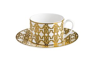 Чаша за чай с чинийка Monogram Gold Roberto Cavalli Home Luxury Tableware - Stolbg.com