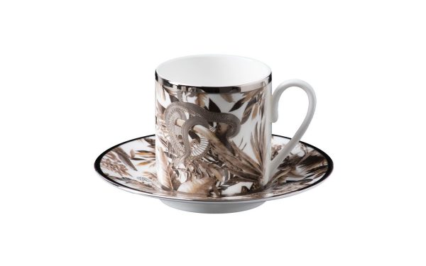 Чаша за кафе с чинийка Tropical Jungle White Roberto Cavalli Home Luxury Tableware - Stolbg.com